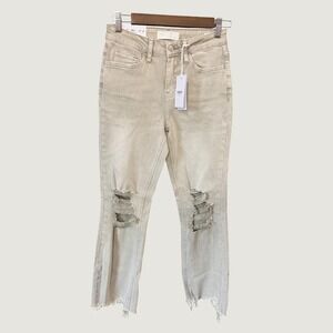 Vervet Bella High-Rise Flare Jeans Women 25 Light Olive Distressed Frayed Hem